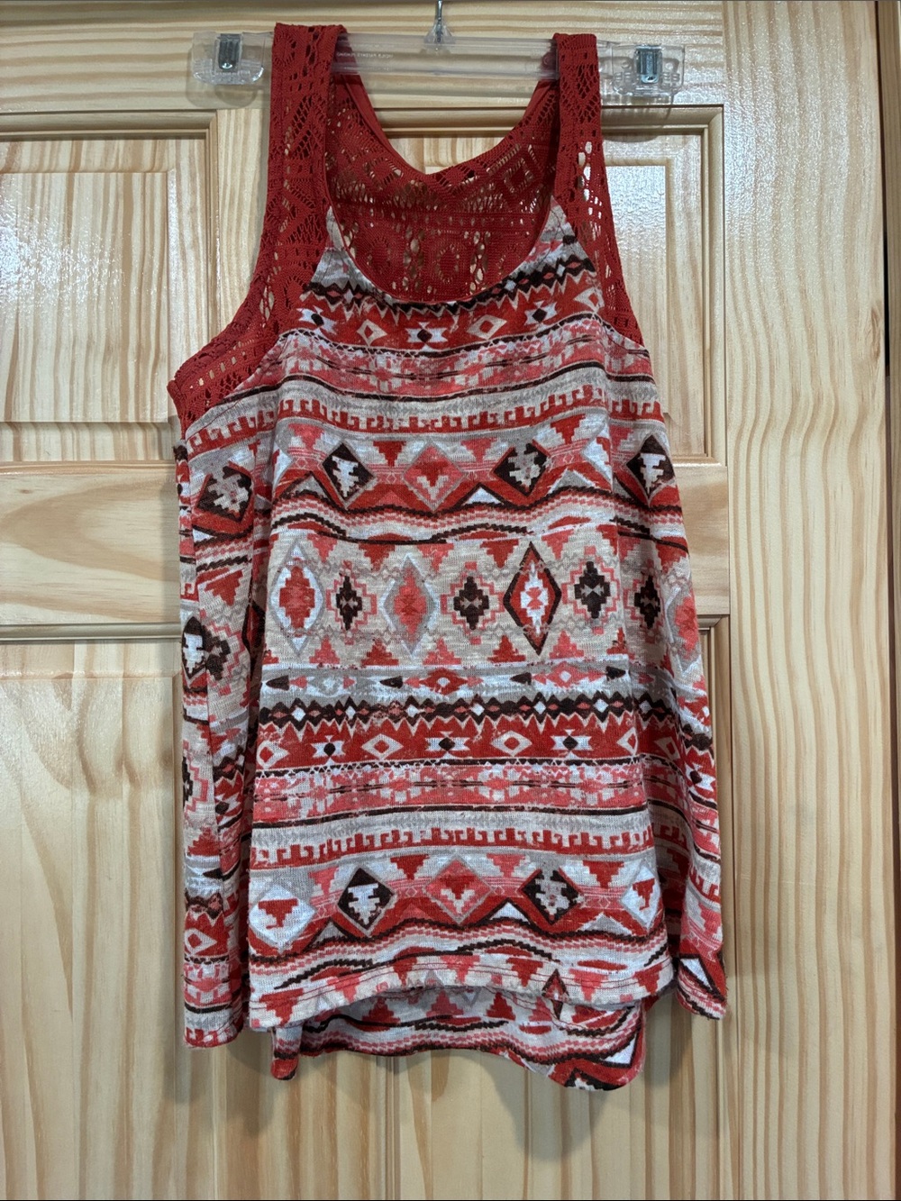 Red Aztec Crochet-Back Tank Top